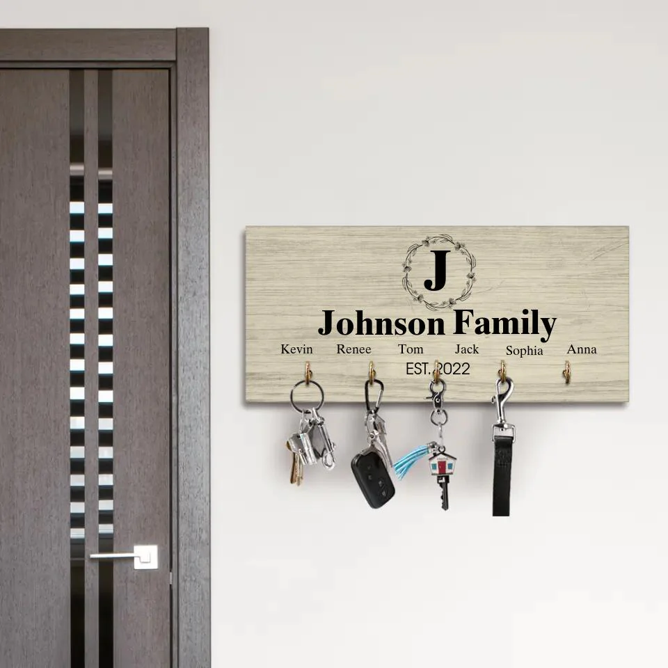 Personalized Monogram Letter & Family Name - Key Holder Hanger - Wooden Sign - Image 8