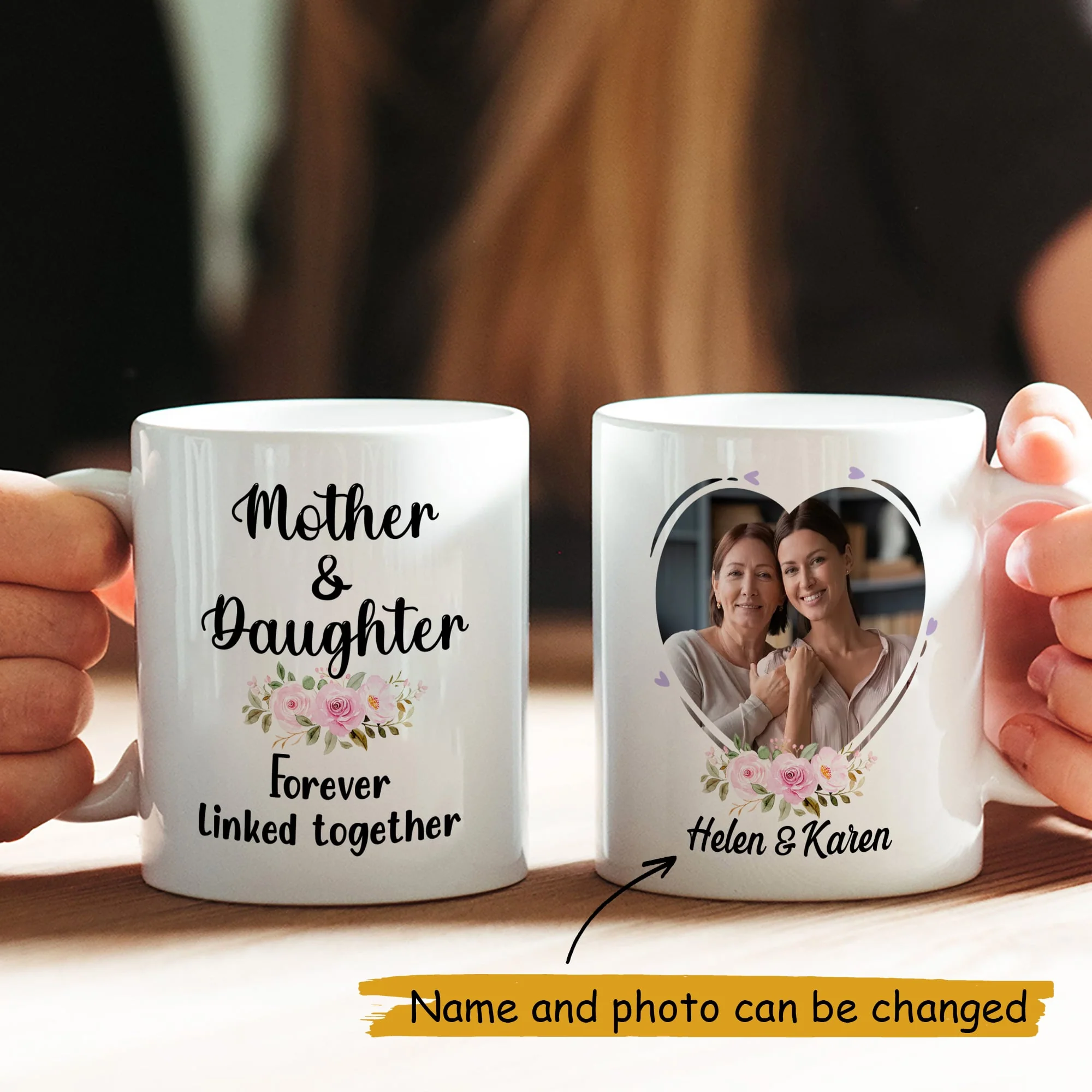 Mother And Daughter Forever Linked Together Personalized Mother's Day Mug - Image 3