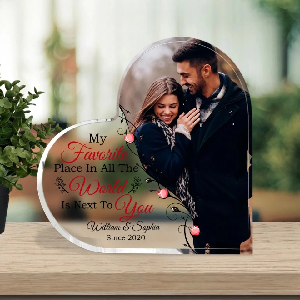 Personalized Valentine Gifts - My Favorite Place In All The World Is Next To You - Custom Photo and Name Heart Acrylic - Best Anniversary Valentine Gift for Her/Him - 212IHNLNAP946 - Image 3