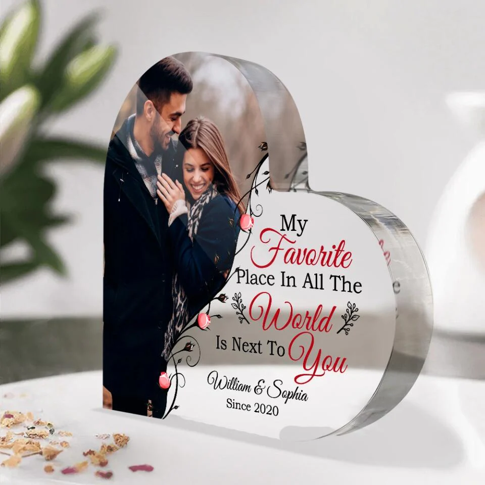 Personalized Valentine Gifts - My Favorite Place In All The World Is Next To You - Custom Photo and Name Heart Acrylic - Best Anniversary Valentine Gift for Her/Him - 212IHNLNAP946 - Image 4