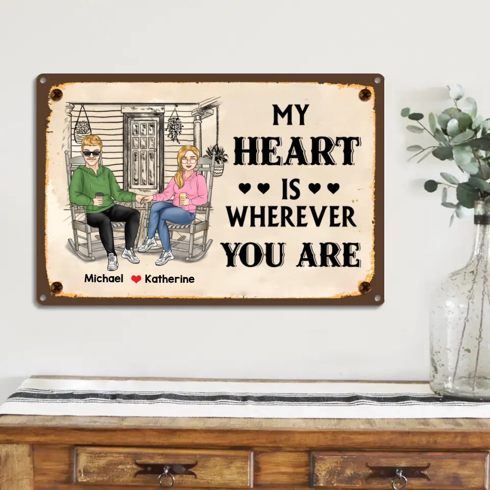 My Heart Is Wherever You Are - Rectangle Metal Sign - Gift For Couple - Image 3