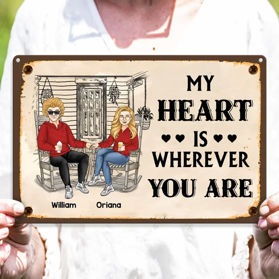 My Heart Is Wherever You Are - Rectangle Metal Sign - Gift For Couple - Image 4