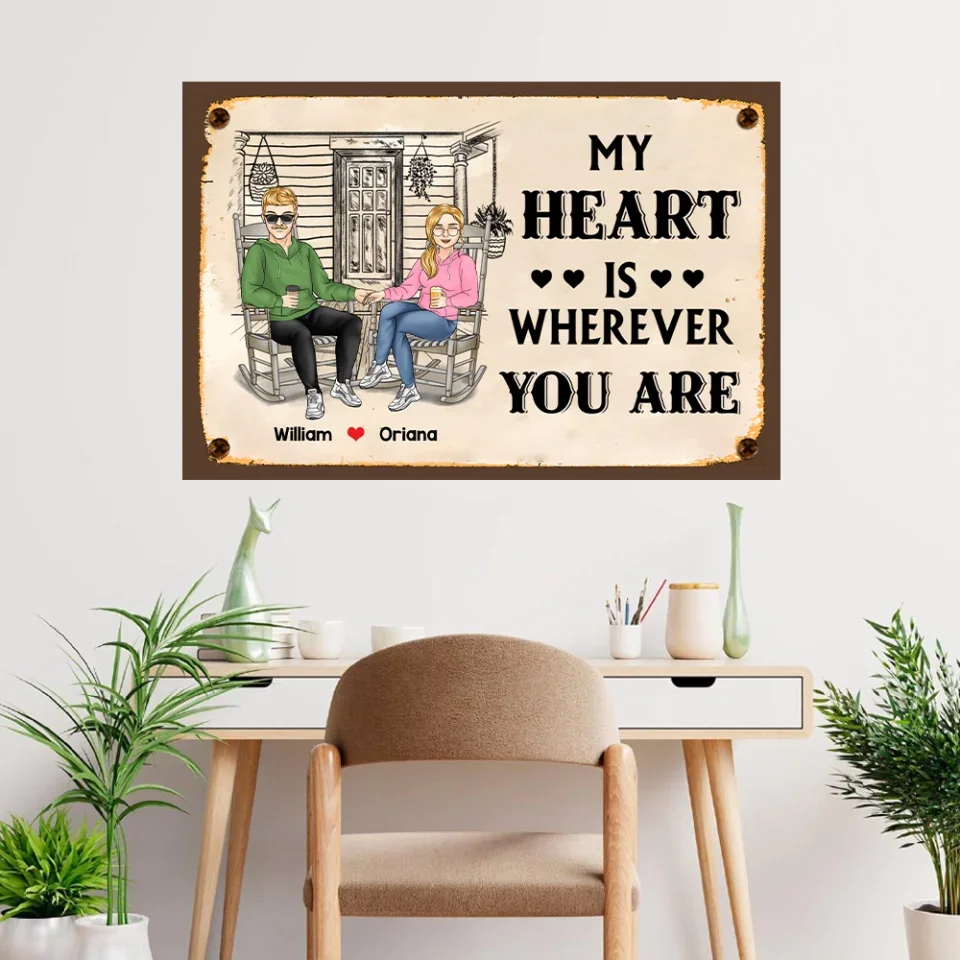 My Heart Is Wherever You Are - Rectangle Metal Sign - Gift For Couple - Image 6