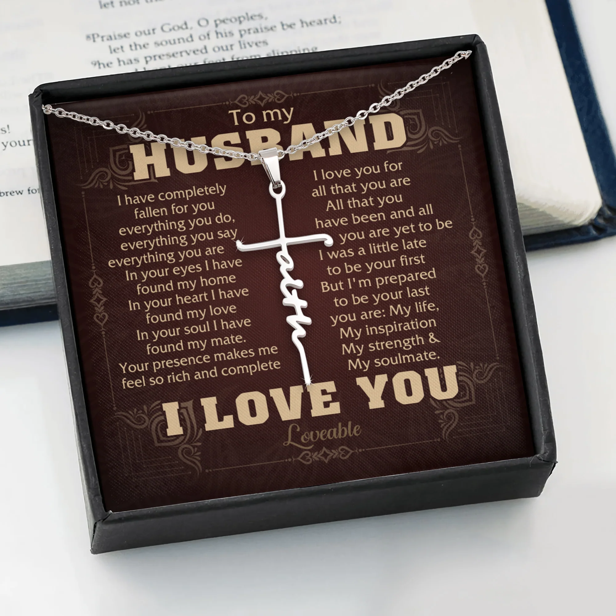 My Inspiration, My Strength and My Soulmate - Faith Cross Necklace - Gift for Him - Image 2