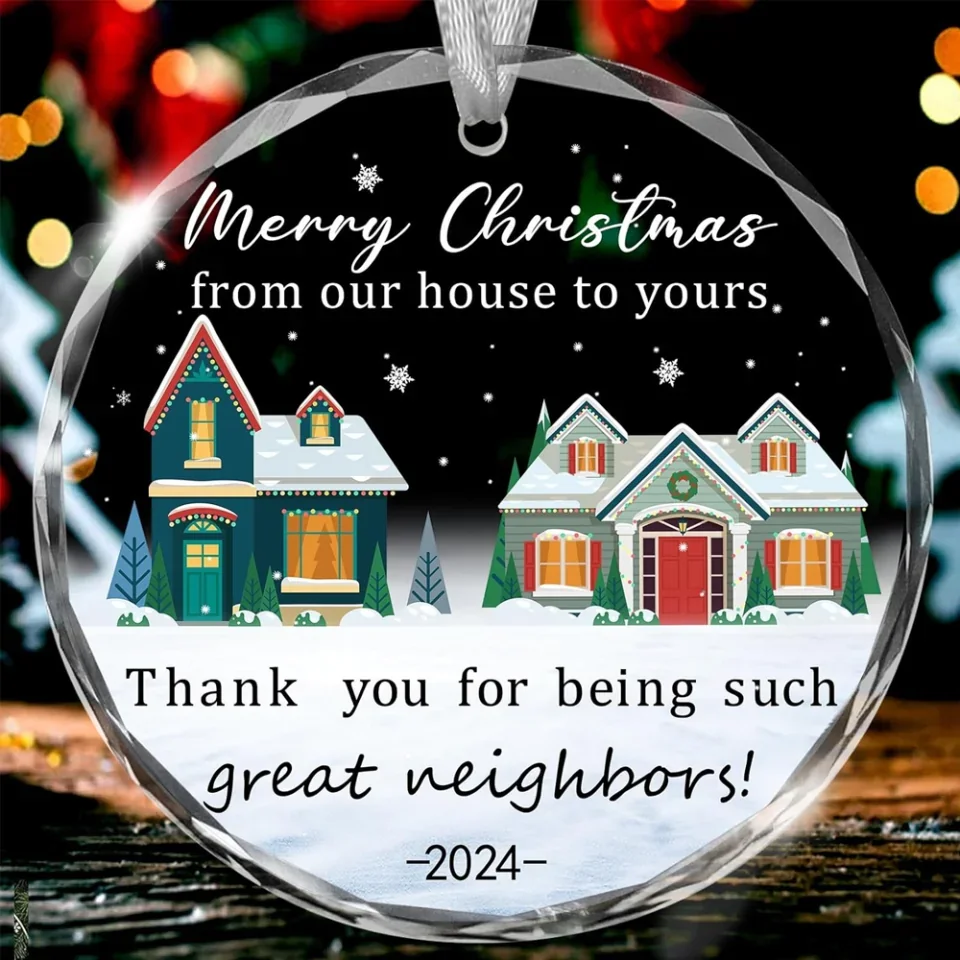 Neighbor Gifts Christmas Ornaments 2025 - Merry Christmas from Our House to Yours Ornament - Funny Glass Xmas Tree Decorations - for Best Friends, Coworkers - Image 2