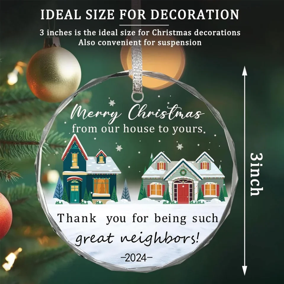 Neighbor Gifts Christmas Ornaments 2025 - Merry Christmas from Our House to Yours Ornament - Funny Glass Xmas Tree Decorations - for Best Friends, Coworkers - Image 3