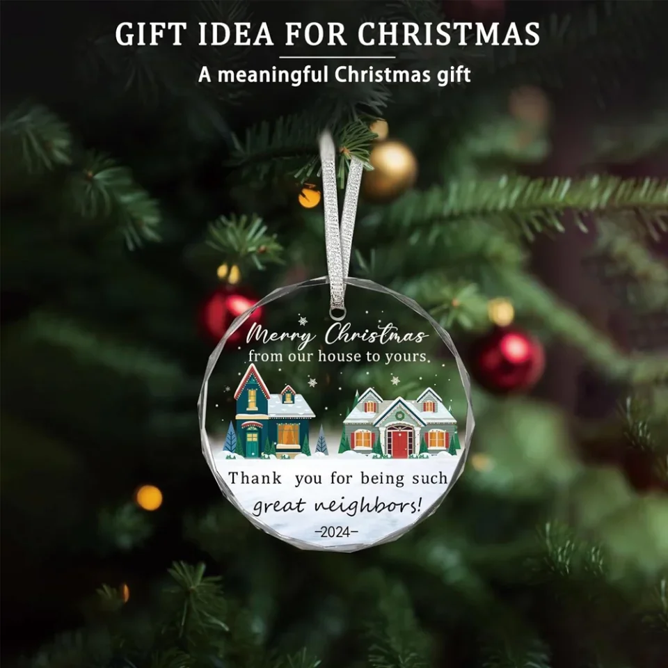 Neighbor Gifts Christmas Ornaments 2025 - Merry Christmas from Our House to Yours Ornament - Funny Glass Xmas Tree Decorations - for Best Friends, Coworkers - Image 4