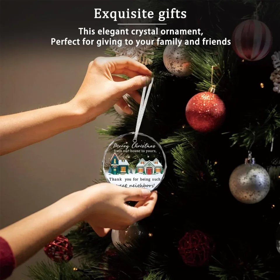 Neighbor Gifts Christmas Ornaments 2025 - Merry Christmas from Our House to Yours Ornament - Funny Glass Xmas Tree Decorations - for Best Friends, Coworkers - Image 5