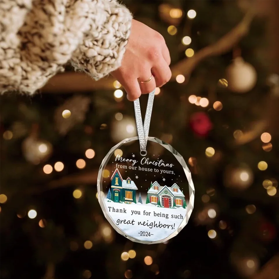Neighbor Gifts Christmas Ornaments 2025 - Merry Christmas from Our House to Yours Ornament - Funny Glass Xmas Tree Decorations - for Best Friends, Coworkers - Image 6