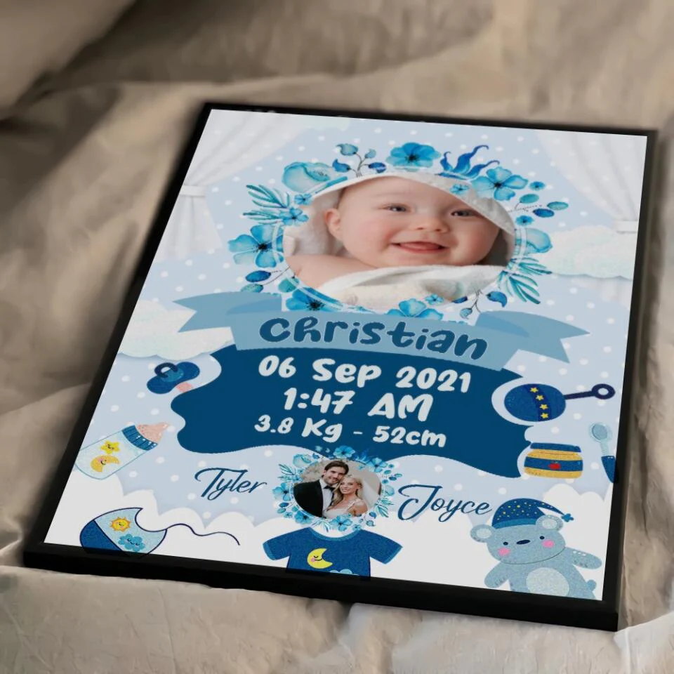 Newborn Baby With Date Of Birth Custom Canvas Poster First Birthday Themes Gift - Image 11