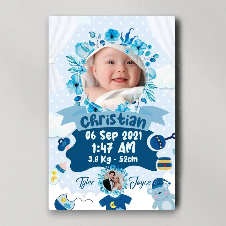 Newborn Baby With Date Of Birth Custom Canvas Poster First Birthday Themes Gift - Image 2