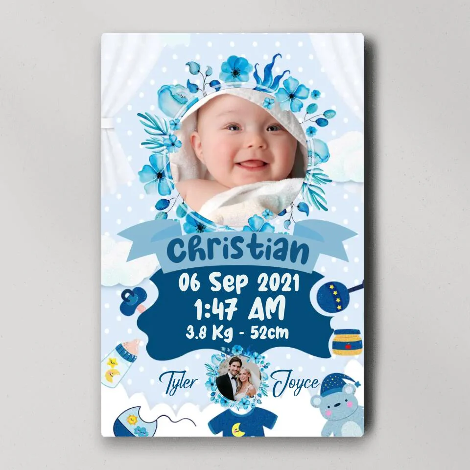 Newborn Baby With Date Of Birth Custom Canvas Poster First Birthday Themes Gift - Image 3