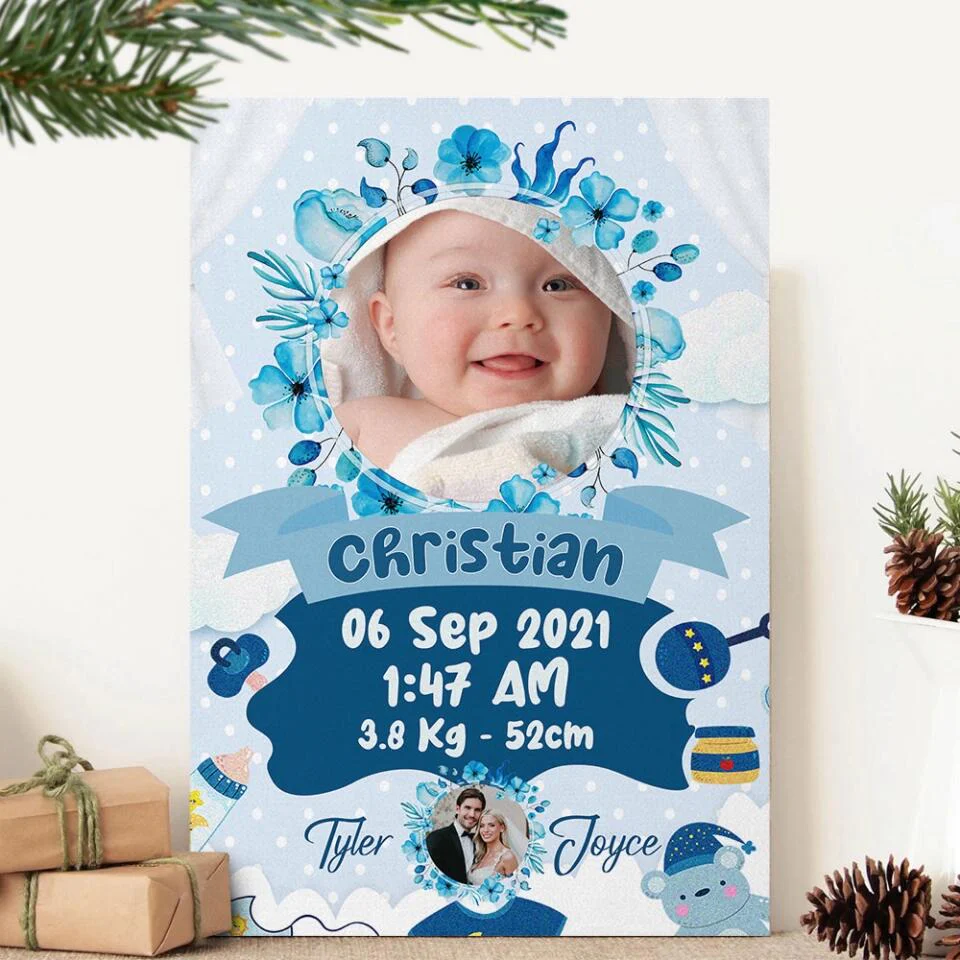 Newborn Baby With Date Of Birth Custom Canvas Poster First Birthday Themes Gift - Image 4