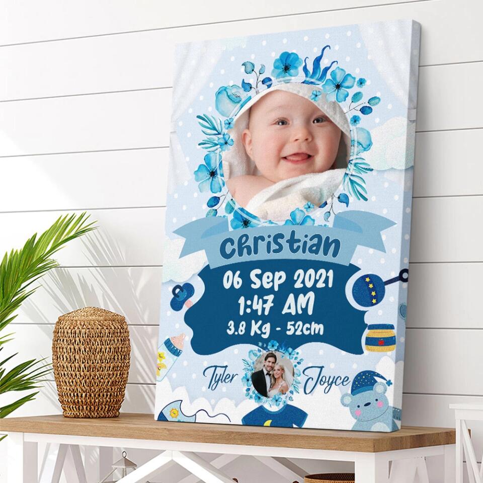 Newborn Baby With Date Of Birth Custom Canvas Poster First Birthday Themes Gift - Image 5