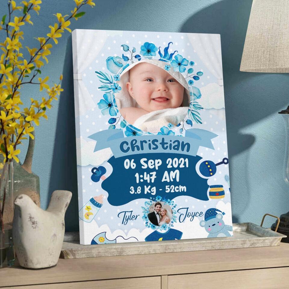 Newborn Baby With Date Of Birth Custom Canvas Poster First Birthday Themes Gift - Image 6