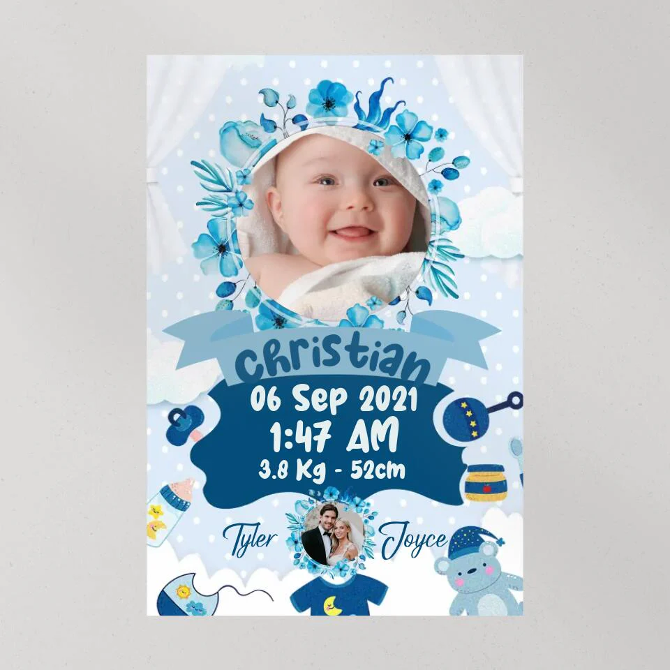 Newborn Baby With Date Of Birth Custom Canvas Poster First Birthday Themes Gift - Image 8