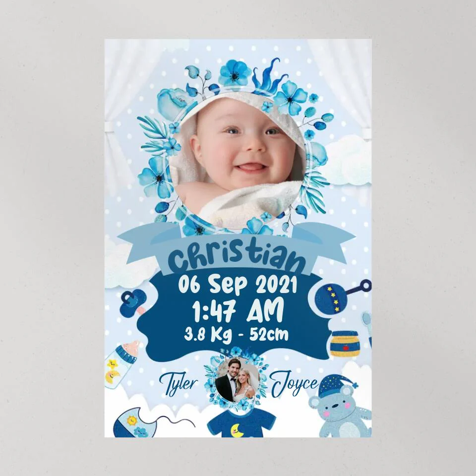 Newborn Baby With Date Of Birth Custom Canvas Poster First Birthday Themes Gift - Image 9