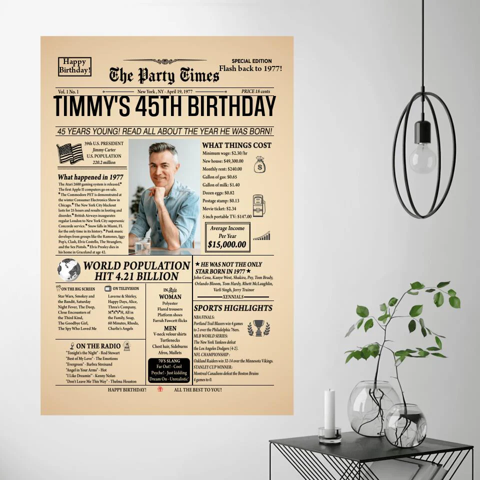 Newspaper 1977 The Party Times Custom Canvas Poster Birthday Gift For Parents - Image 3