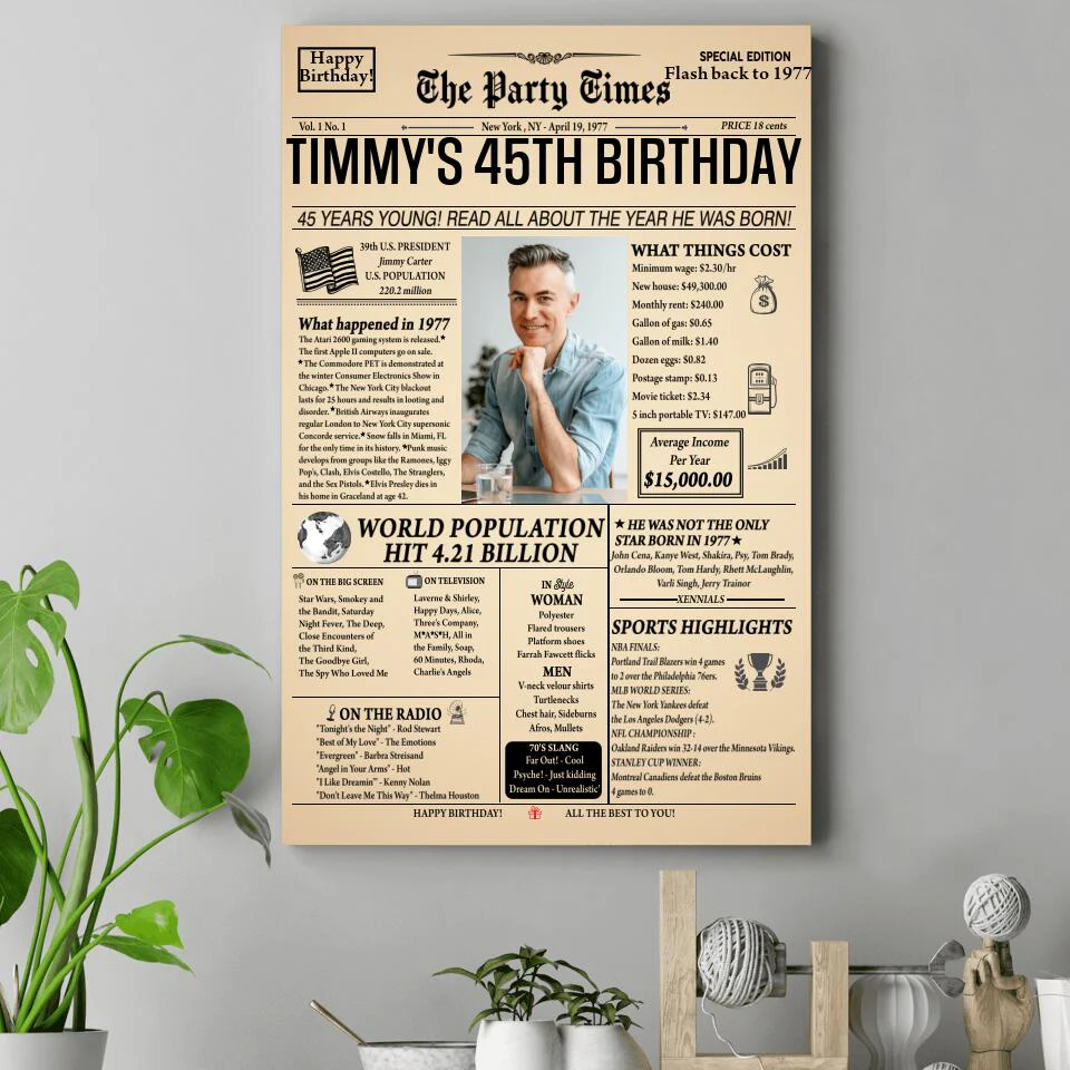 Newspaper 1977 The Party Times Custom Canvas Poster Birthday Gift For Parents - Image 5