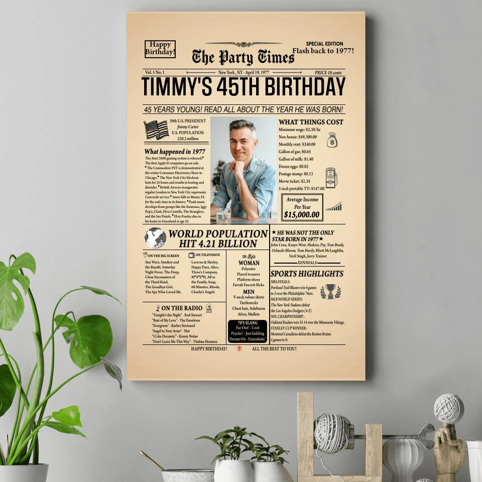 Newspaper 1977 The Party Times Custom Canvas Poster Birthday Gift For Parents - Image 6