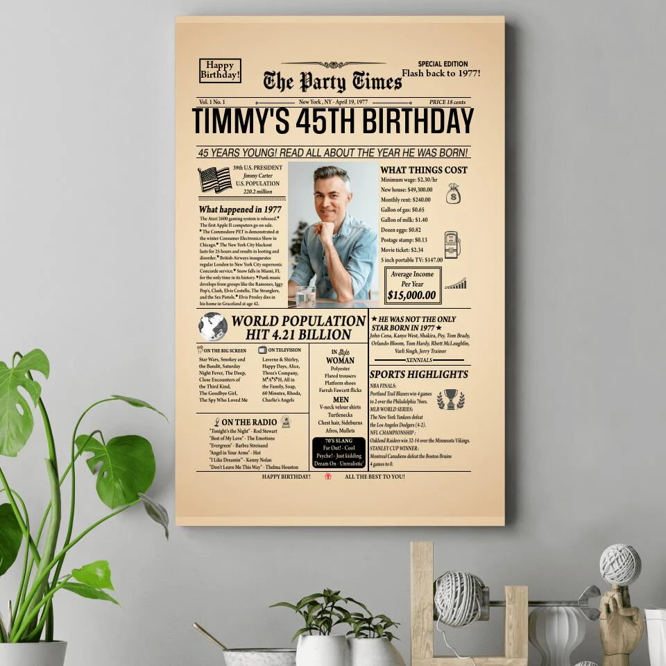 Newspaper 1977 The Party Times Custom Canvas Poster Birthday Gift For Parents - Image 7