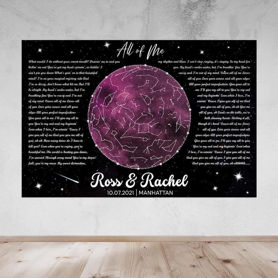 Night Sky Star Map And Song Lyrics Custom Canvas Poster Anniversary Gift For Couples - Image 12