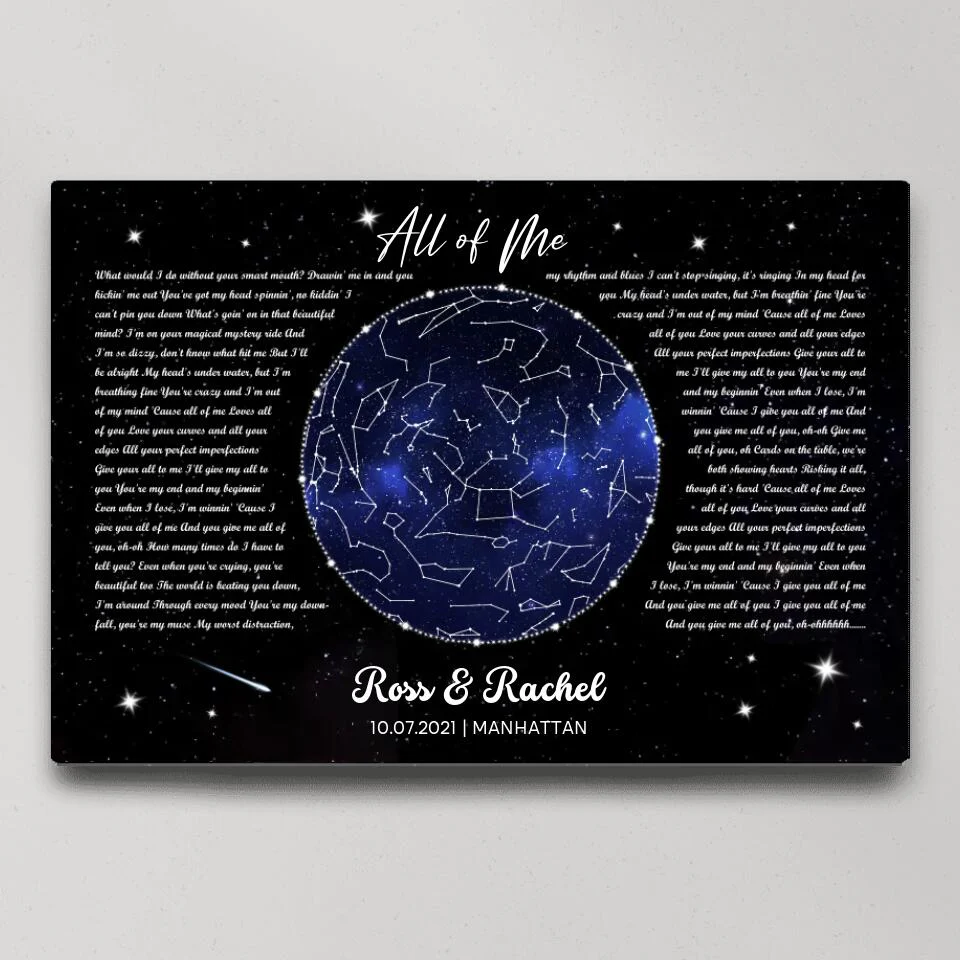 Night Sky Star Map And Song Lyrics Custom Canvas Poster Anniversary Gift For Couples - Image 2