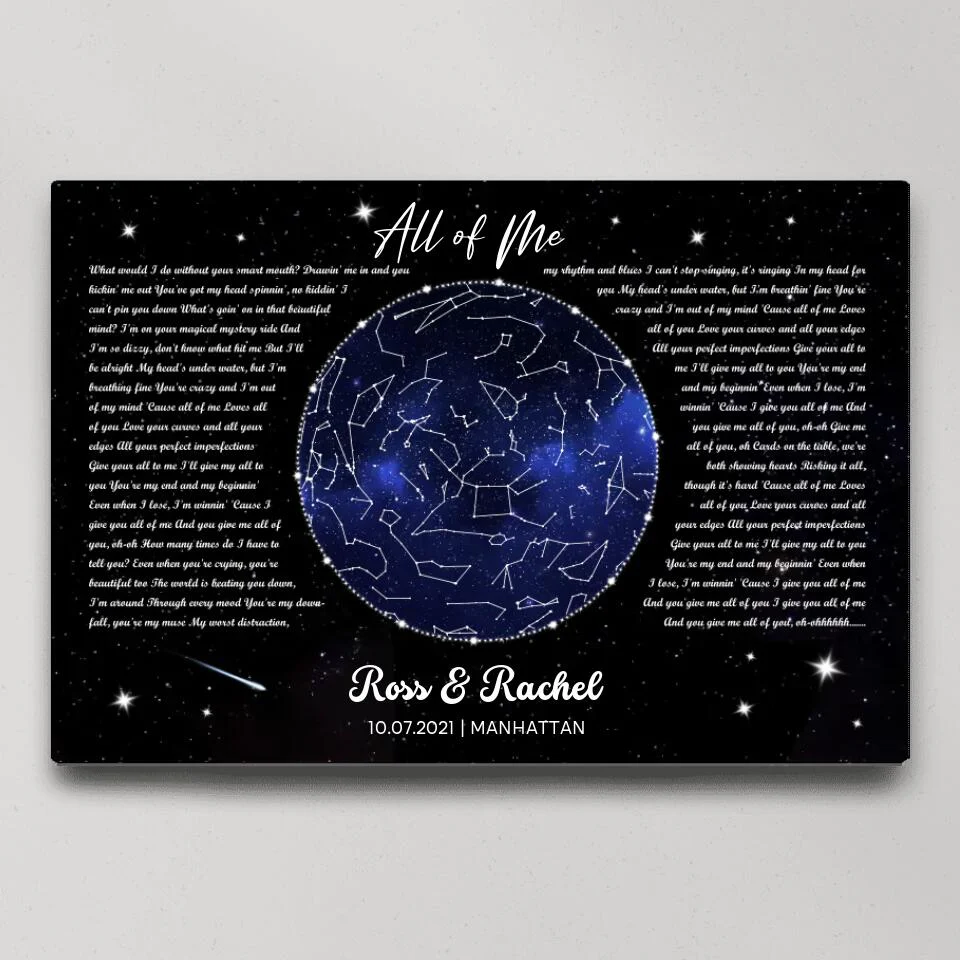 Night Sky Star Map And Song Lyrics Custom Canvas Poster Anniversary Gift For Couples - Image 3
