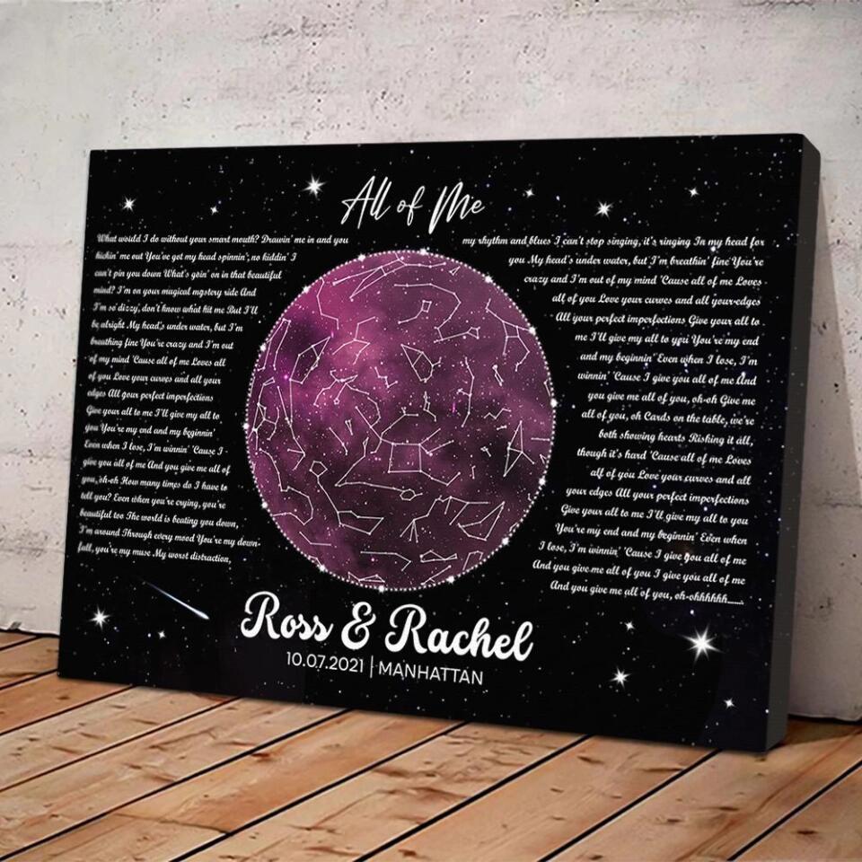 Night Sky Star Map And Song Lyrics Custom Canvas Poster Anniversary Gift For Couples - Image 4