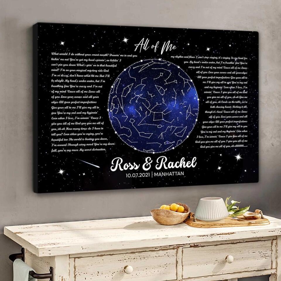 Night Sky Star Map And Song Lyrics Custom Canvas Poster Anniversary Gift For Couples - Image 5