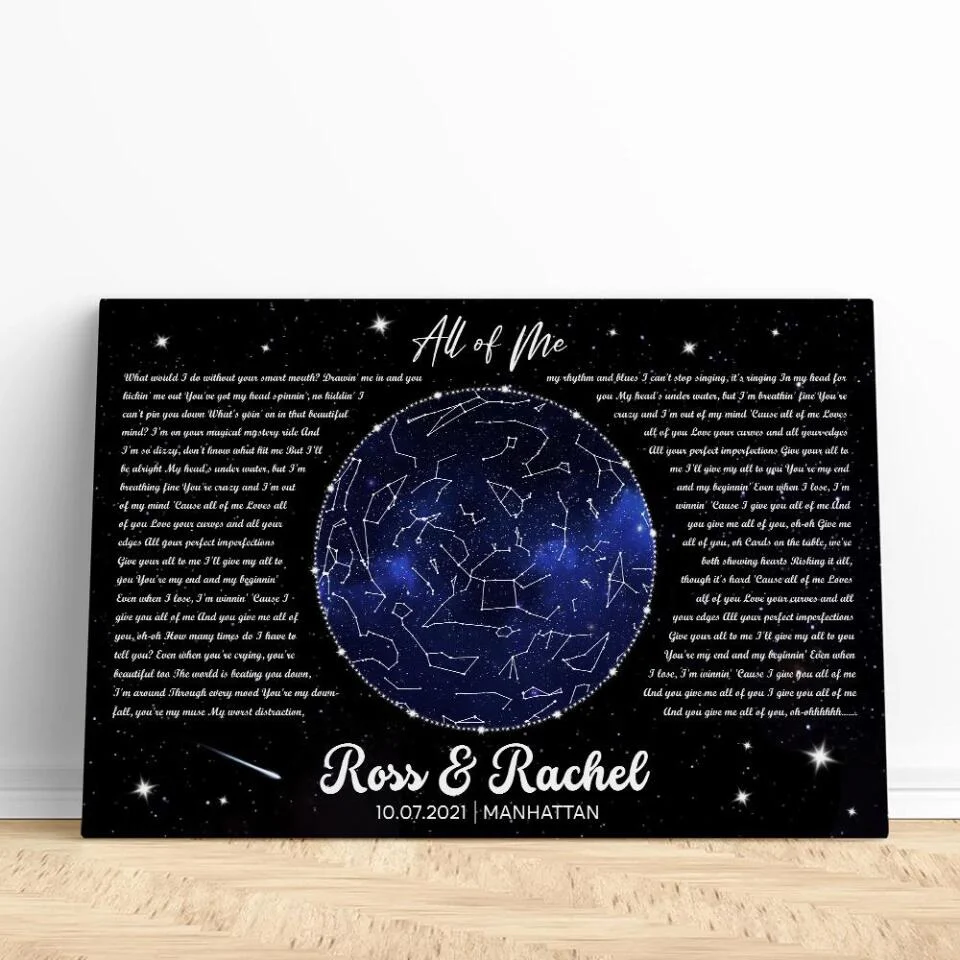 Night Sky Star Map And Song Lyrics Custom Canvas Poster Anniversary Gift For Couples - Image 6