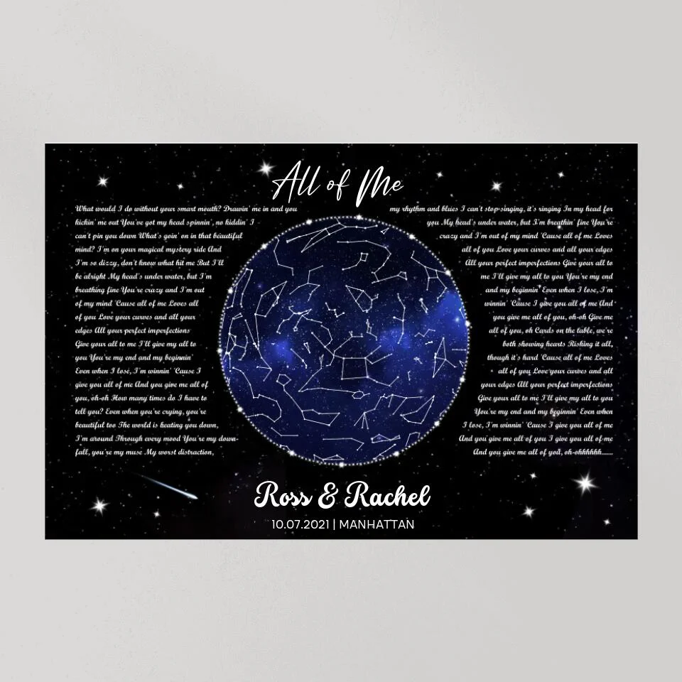 Night Sky Star Map And Song Lyrics Custom Canvas Poster Anniversary Gift For Couples - Image 7