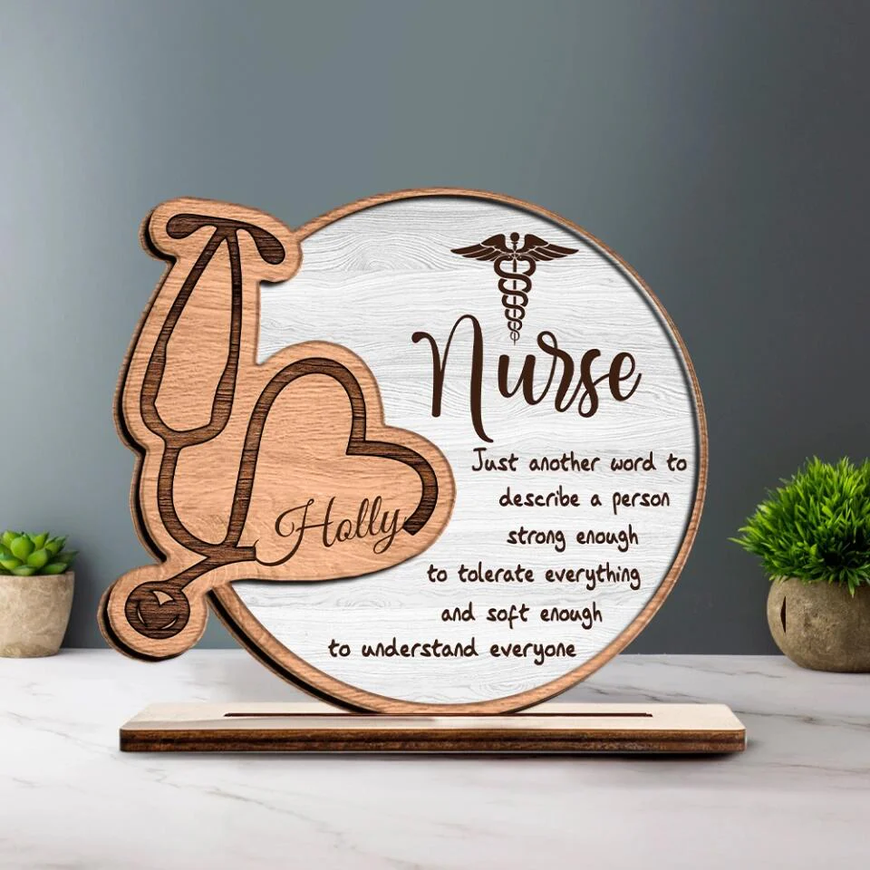 Nurse Just Another Word to Describe a Person Strong Enough to Tolerate Everything - Wooden Plaque - Custom Name - Personalized Gift for Nurses - Christmas Gift for Nurse Bestie - Nursing Gifts - 211ICNNPWP290 - Image 4