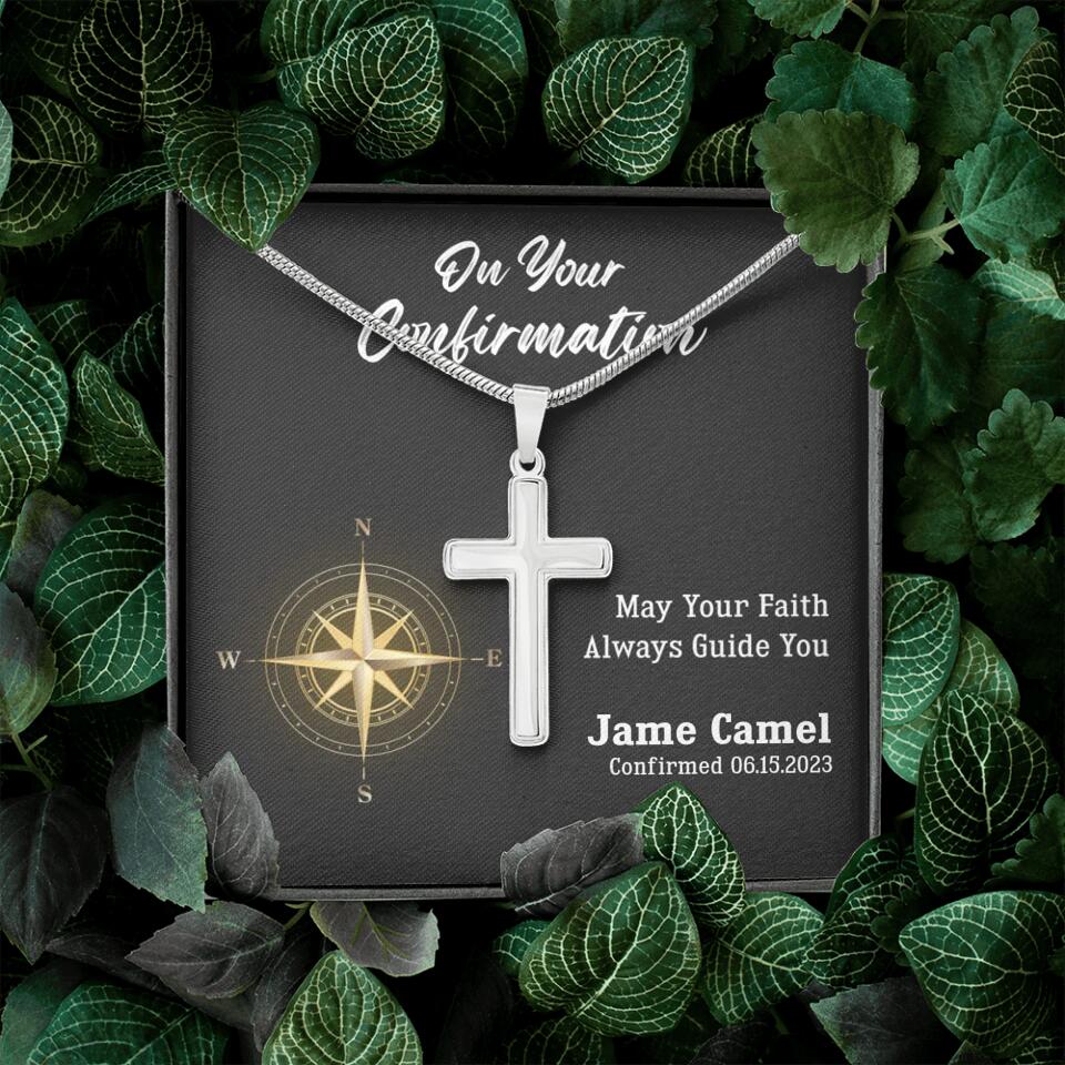 On Your Confirmation May Your Faith Guide You Personalized Cross Confirmation Gifts For Boy, Son - Image 4