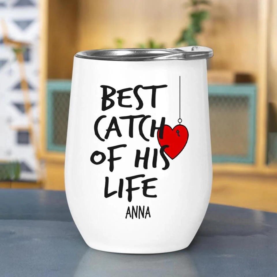 One Fisherman And Best Catch Of His Life, Personalized 12oz Tumbler, Funny Couple Gift, for Fishing Lovers - Image 4