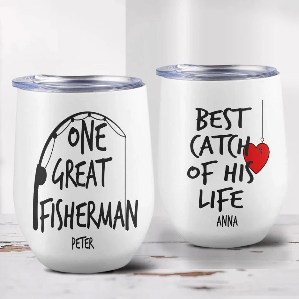 One Fisherman And Best Catch Of His Life, Personalized 12oz Tumbler, Funny Couple Gift, for Fishing Lovers - Image 5