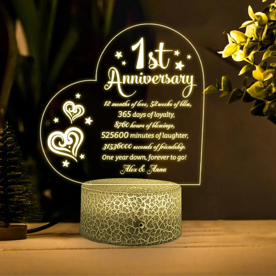1st Anniversary, One Year Down Forever To Go - Personalized 3D Led Light - First Anniversary Gift - Image 5
