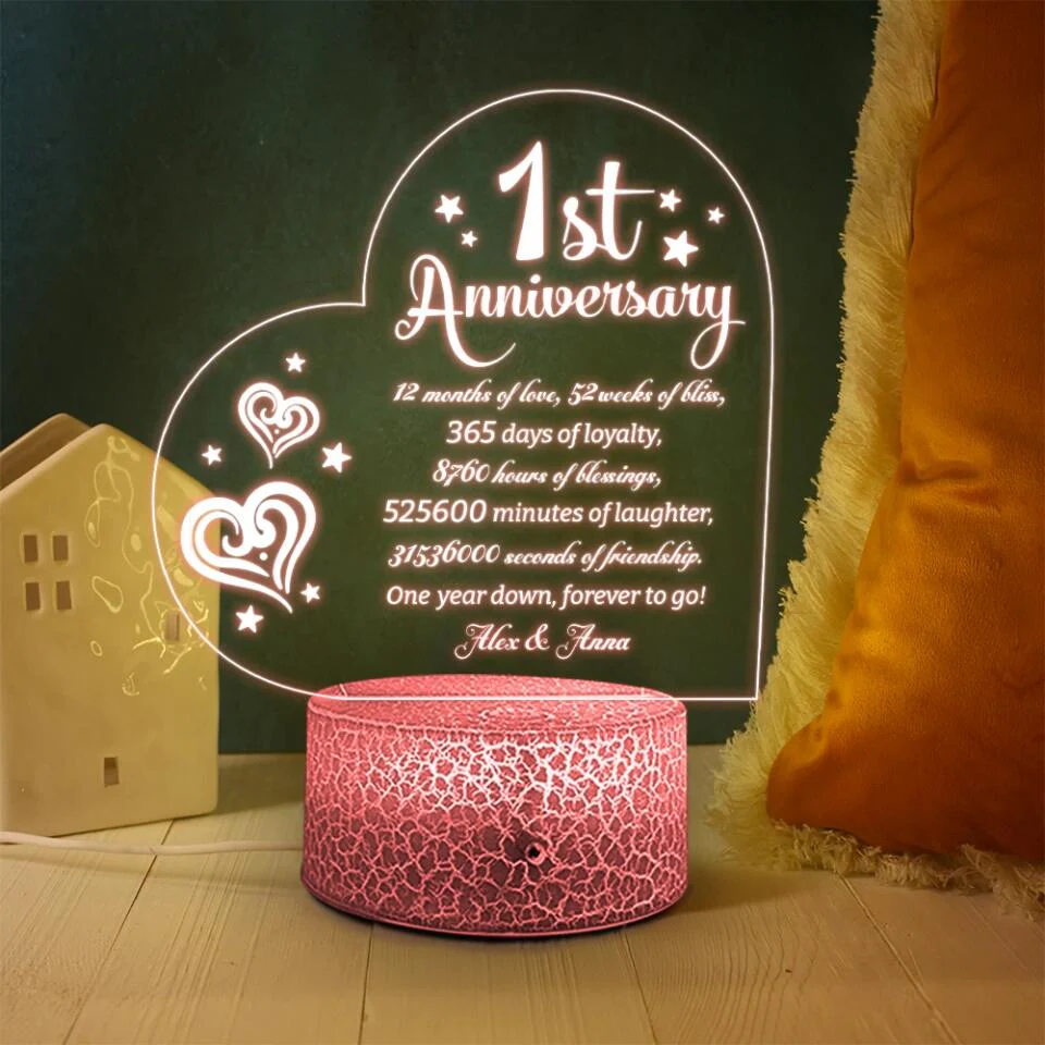 1st Anniversary, One Year Down Forever To Go - Personalized 3D Led Light - First Anniversary Gift - Image 6