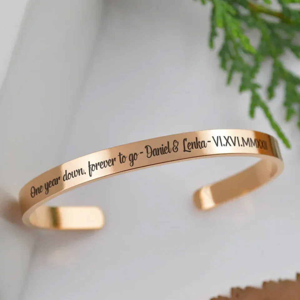 One Year Forever To Go - Personalized Cuff Bracelet - Women Jewelry - Anniversary Gift for Her - Image 4