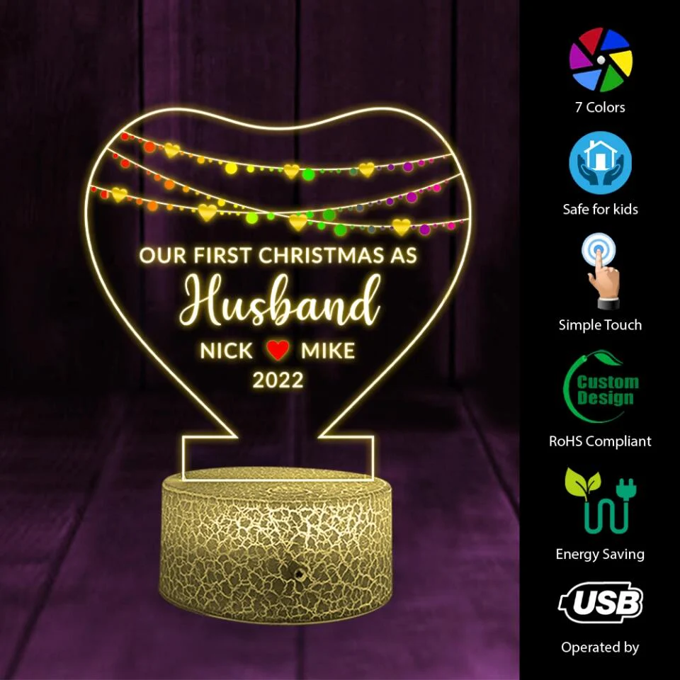 Our First Christmas as Husband/Wife - Personalized Night Light - Christmas Gift - Image 5