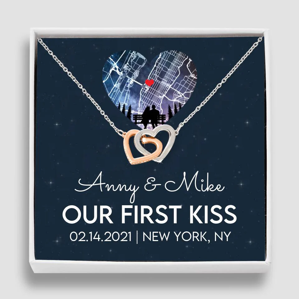 Our First Kiss - Personalized Couple Necklace - Custom Names, Date & Location - Image 10