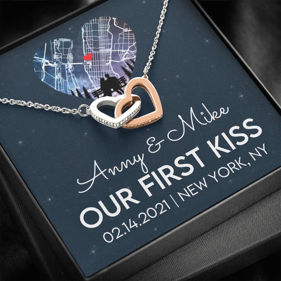 Our First Kiss - Personalized Couple Necklace - Custom Names, Date & Location - Image 11