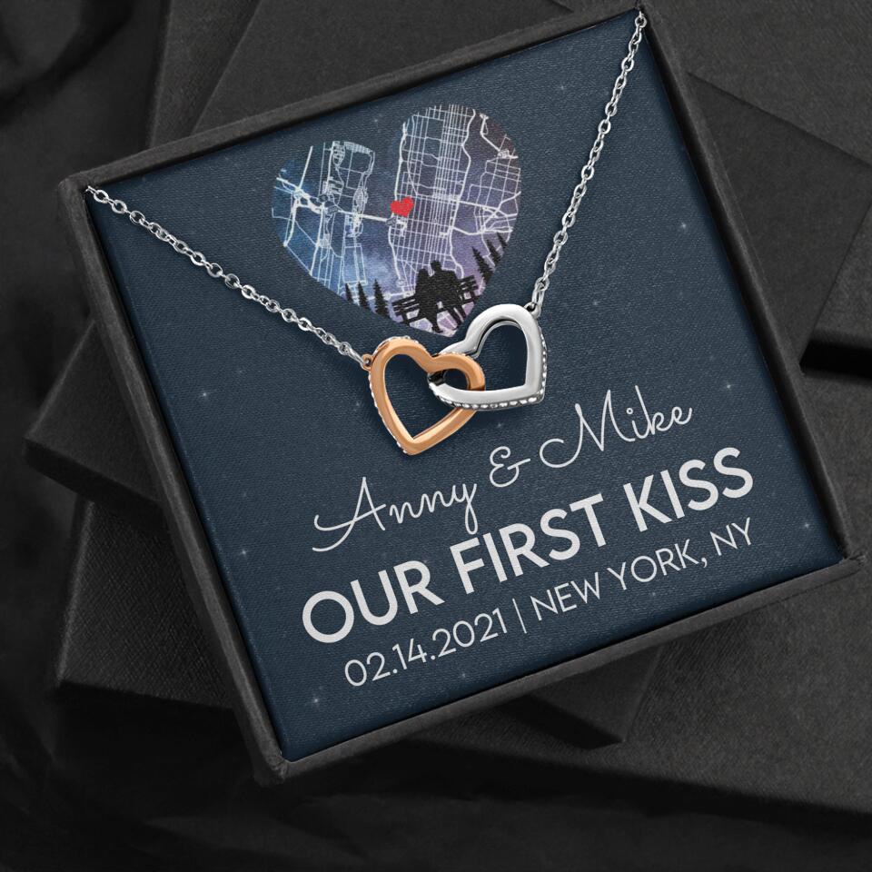 Our First Kiss - Personalized Couple Necklace - Custom Names, Date & Location - Image 12
