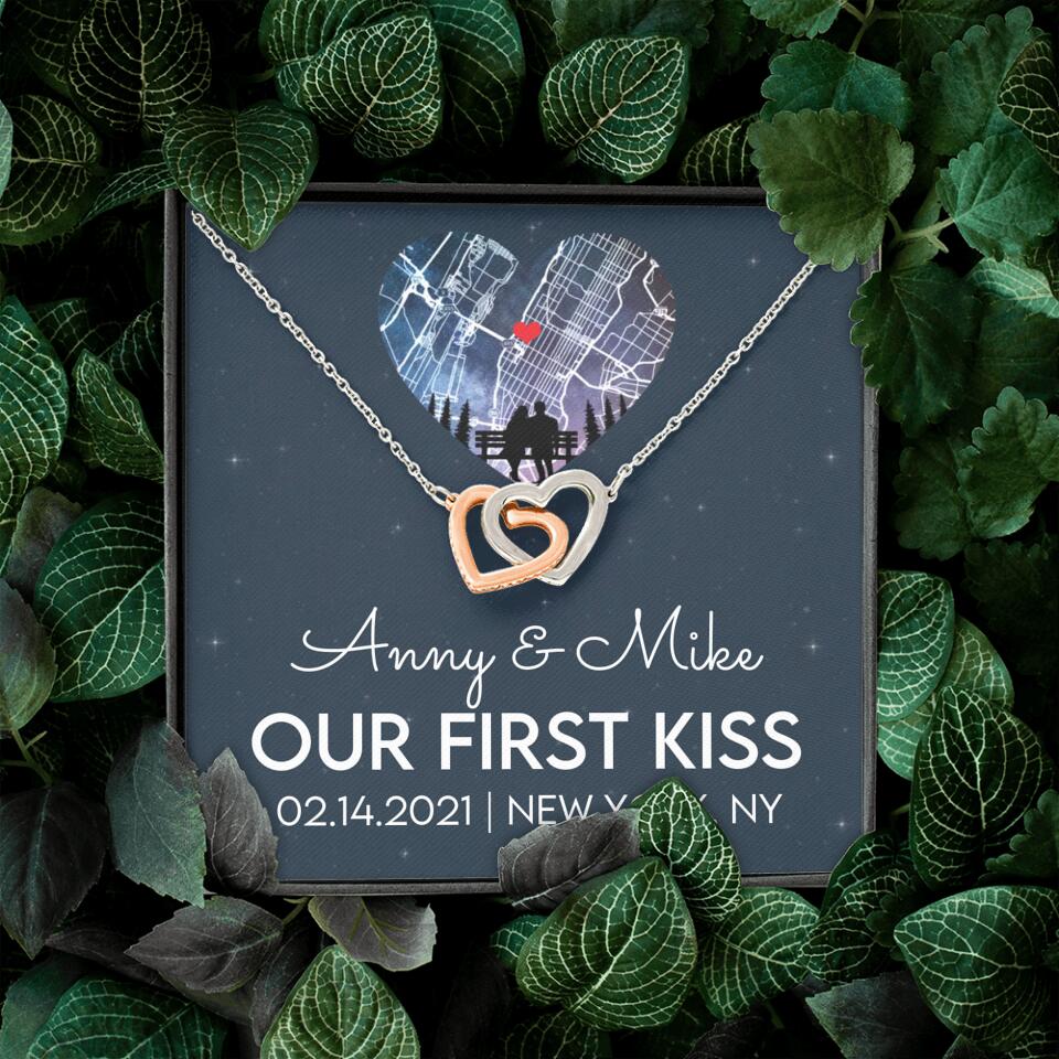 Our First Kiss - Personalized Couple Necklace - Custom Names, Date & Location - Image 13