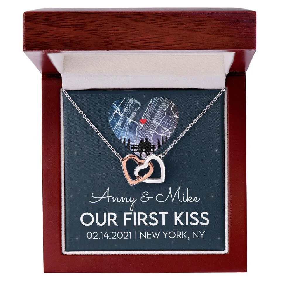 Our First Kiss - Personalized Couple Necklace - Custom Names, Date & Location - Image 14