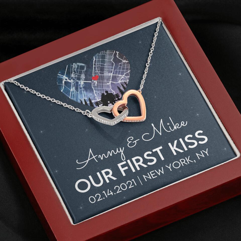 Our First Kiss - Personalized Couple Necklace - Custom Names, Date & Location - Image 15