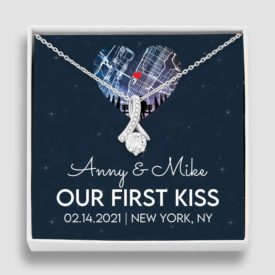 Our First Kiss - Personalized Couple Necklace - Custom Names, Date & Location - Image 16