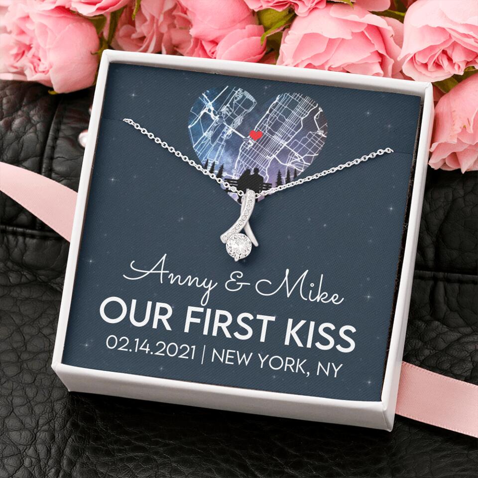 Our First Kiss - Personalized Couple Necklace - Custom Names, Date & Location - Image 17