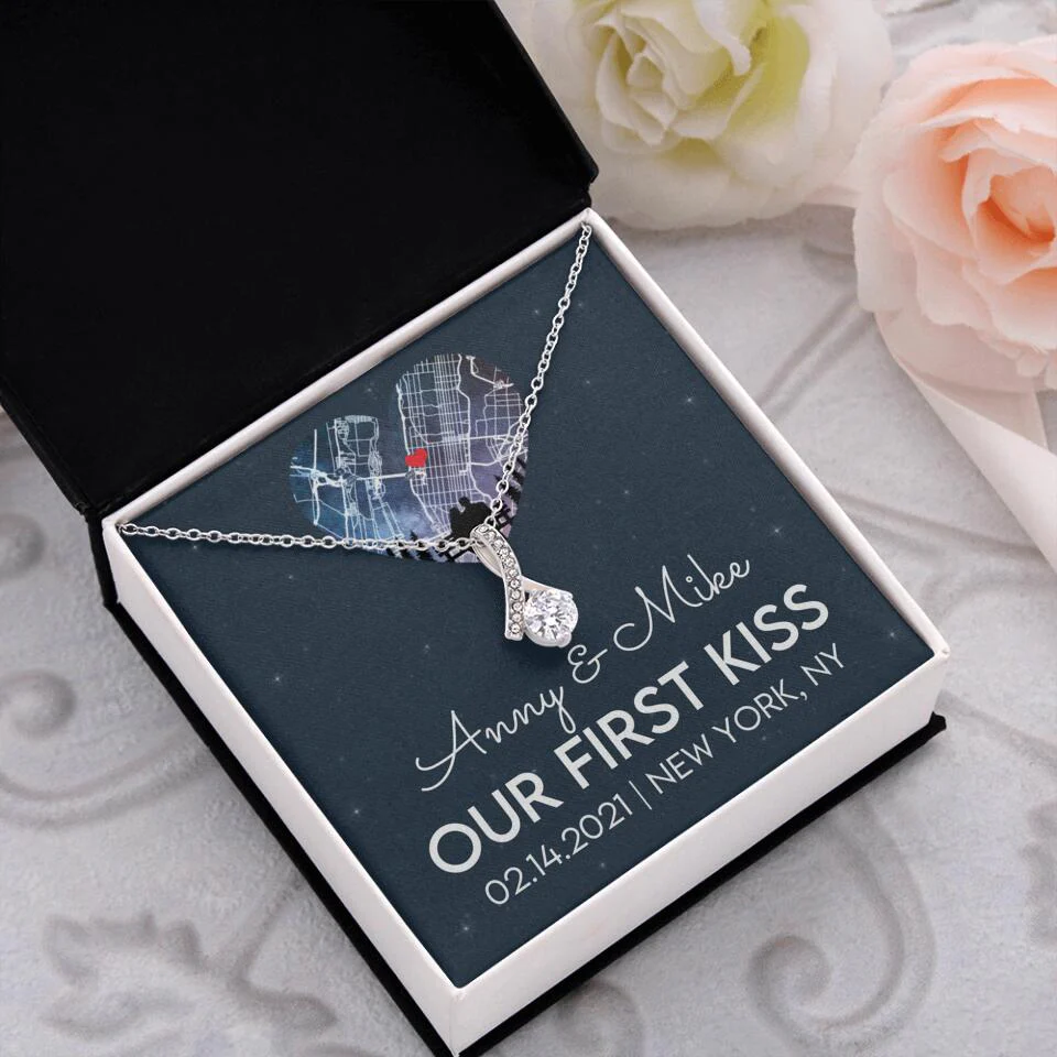 Our First Kiss - Personalized Couple Necklace - Custom Names, Date & Location - Image 18