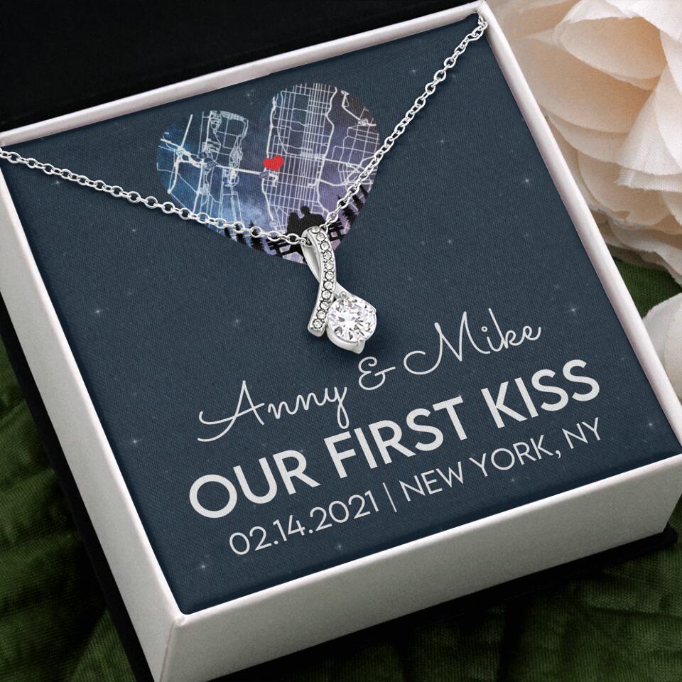 Our First Kiss - Personalized Couple Necklace - Custom Names, Date & Location - Image 19